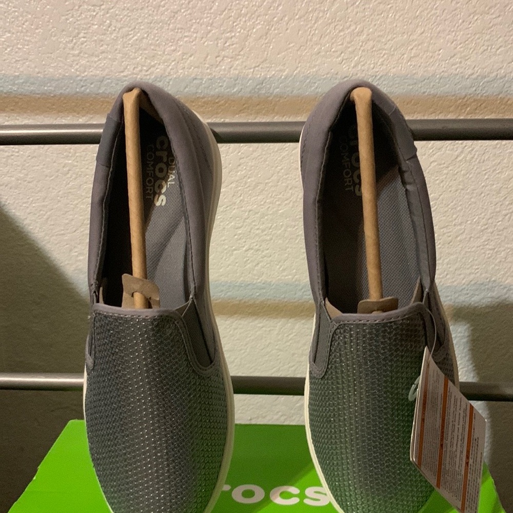 NWT Silver Slip on CROCS, super cute, looking for a home